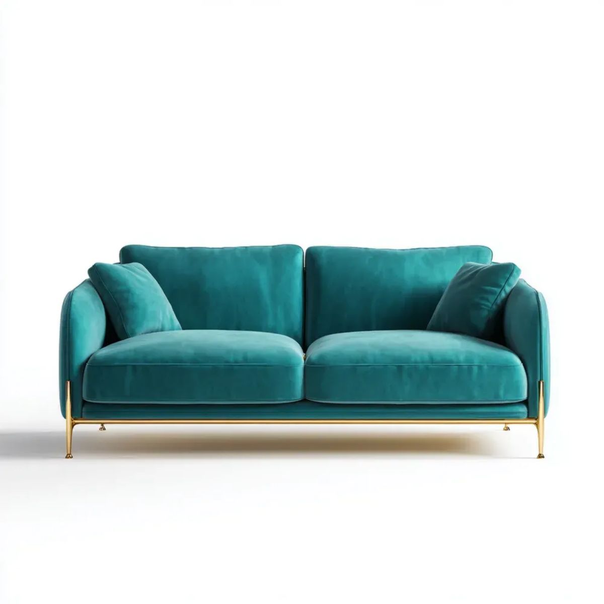 Sofa dwuosobowa turkusowa ze złotą metalową podstawą, 160 × 88 × 82 cm