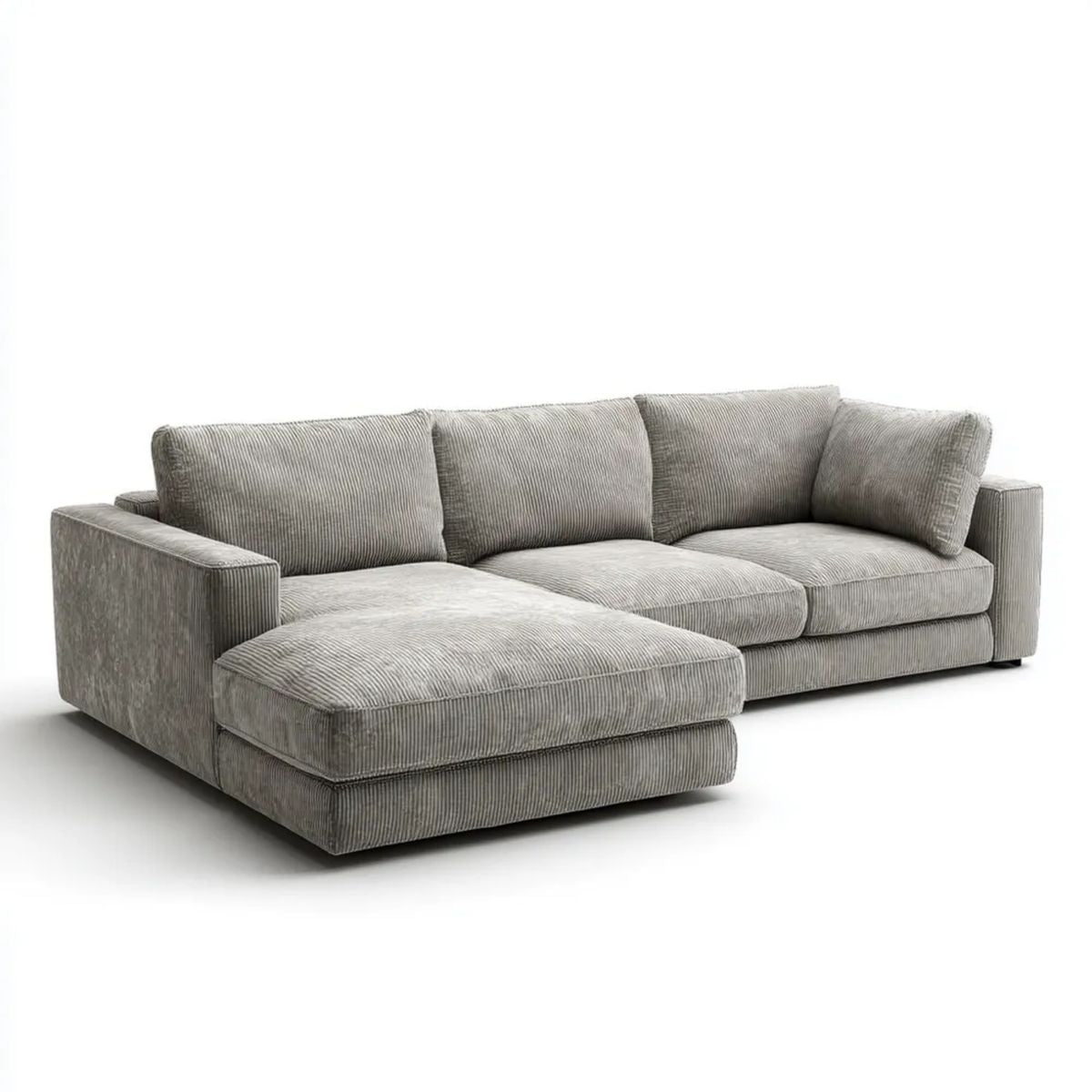 Szara sofa narożna z lewostronnym szezlongiem ze sztruksu poliestrowego 280 × 170 × 85 cm