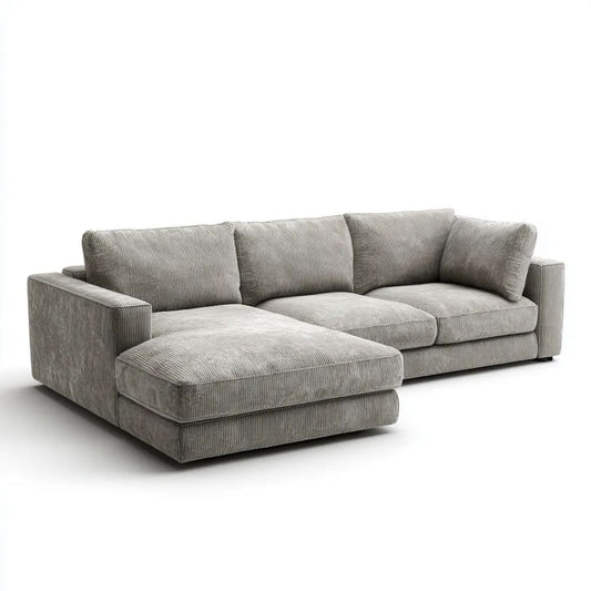 Szara sofa narożna z lewostronnym szezlongiem ze sztruksu poliestrowego 280 × 170 × 85 cm