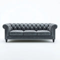 Trzyosobowa sofa Chesterfield z weluru poliestrowego, szara, 230 x 95 x 78 cm