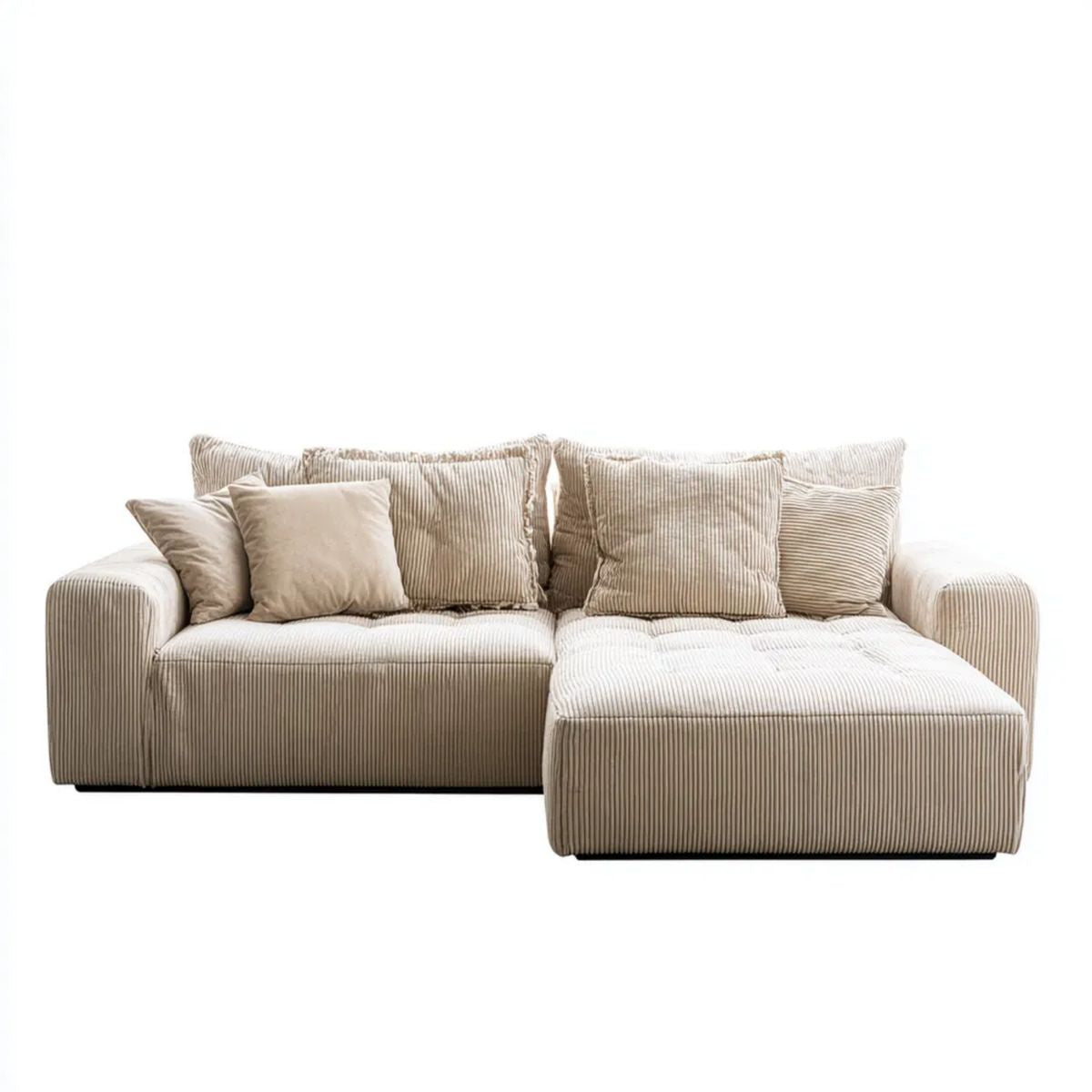 Beżowa sofa narożna sztruksowa z prawostronnym szezlongiem 240 × 160 × 85 cm
