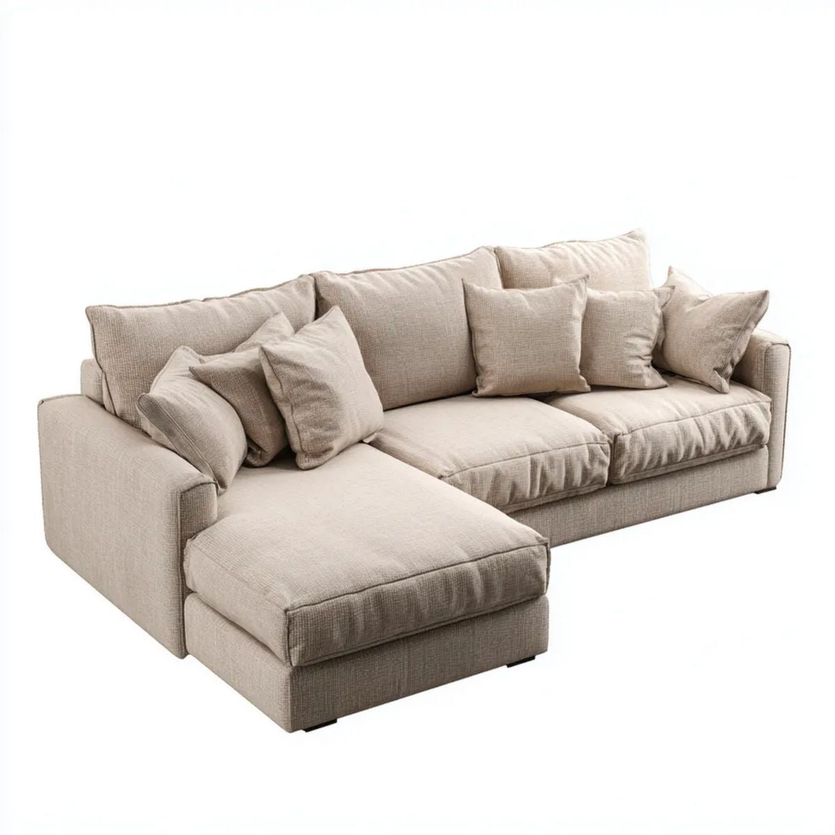 Beżowa sofa narożna z lewostronnym szezlongiem z poliestru 285 × 160 × 85 cm