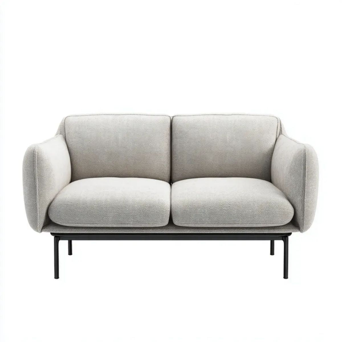 Dwuosobowa sofa tapicerowana jasnoszara na stalowych nogach, 150 x 85 x 80 cm