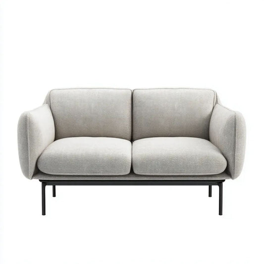 Dwuosobowa sofa tapicerowana jasnoszara na stalowych nogach, 150 x 85 x 80 cm