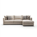 Prawostronna sofa narożna beżowo-brązowa z tapicerką poliestrową, 285 × 160 × 86 cm