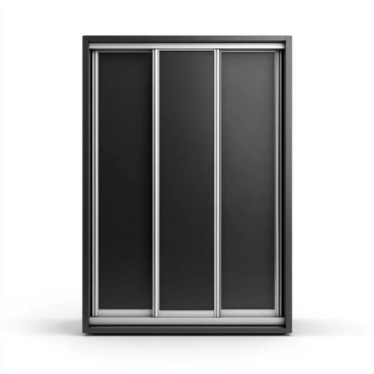 Trzydrzwiowa szafa przesuwna z płyty wiórowej laminowanej i szkła, czarno-srebrna, 180 × 60 × 220 cm