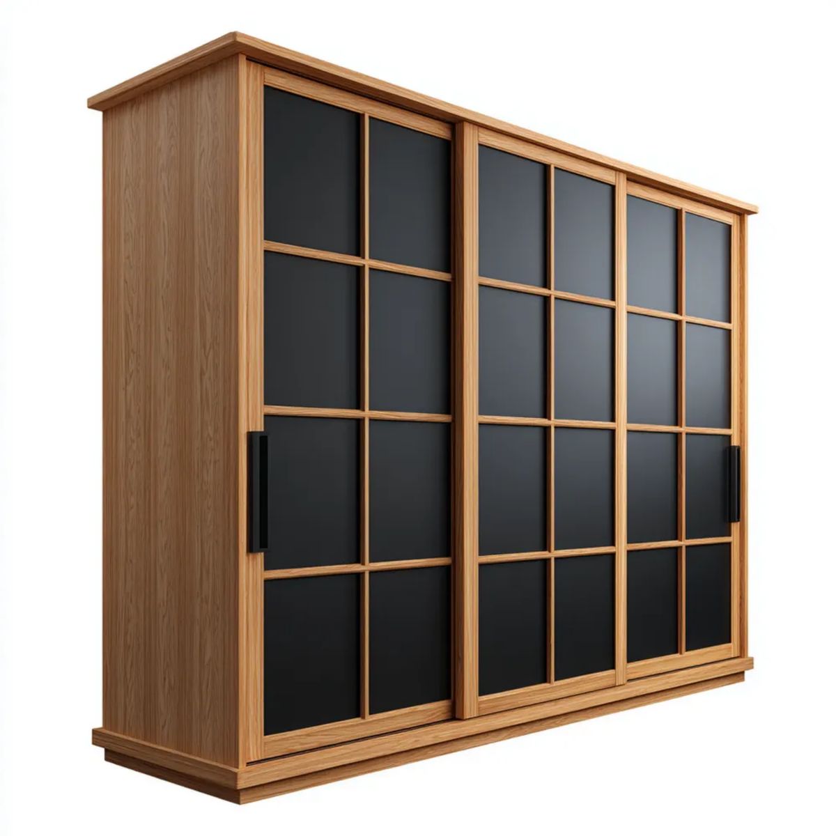 Szafa przesuwna z płyty MDF, dąb naturalny/czarny, 180 × 60 × 200 cm