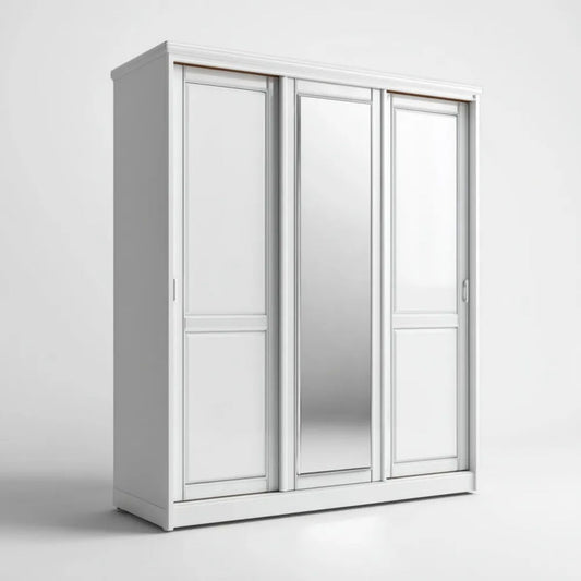 Biała szafa przesuwna z lustrem z płyty MDF, 180 × 60 × 220 cm