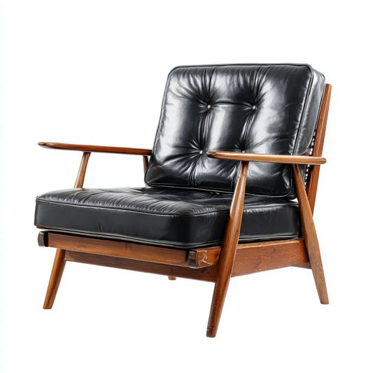 Fotel wypoczynkowy retro czarno-brązowy z tapicerką z PU i ramą z litego drewna, 78 x 82 x 84 cm