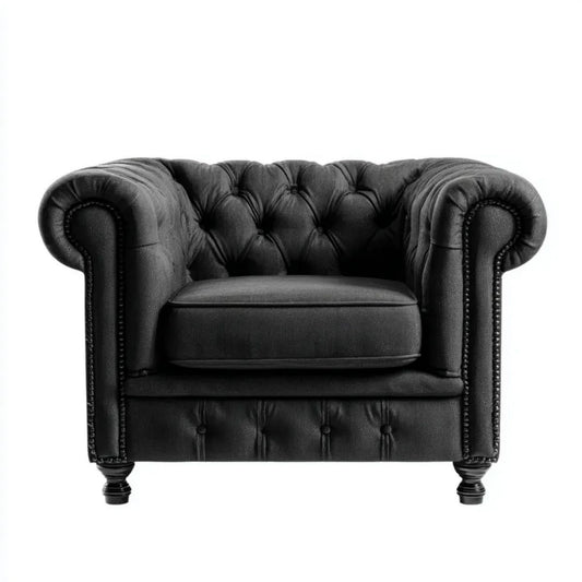 Fotel Chesterfield czarny, tapicerowany welurem, 110 x 90 x 75 cm
