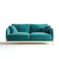 Sofa dwuosobowa turkusowa ze złotą metalową podstawą, 160 × 88 × 82 cm