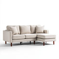 Beżowa sofa narożna w kształcie L z prawostronnym szezlongiem, tapicerka poliestrowa, 230 × 150 × 85 cm