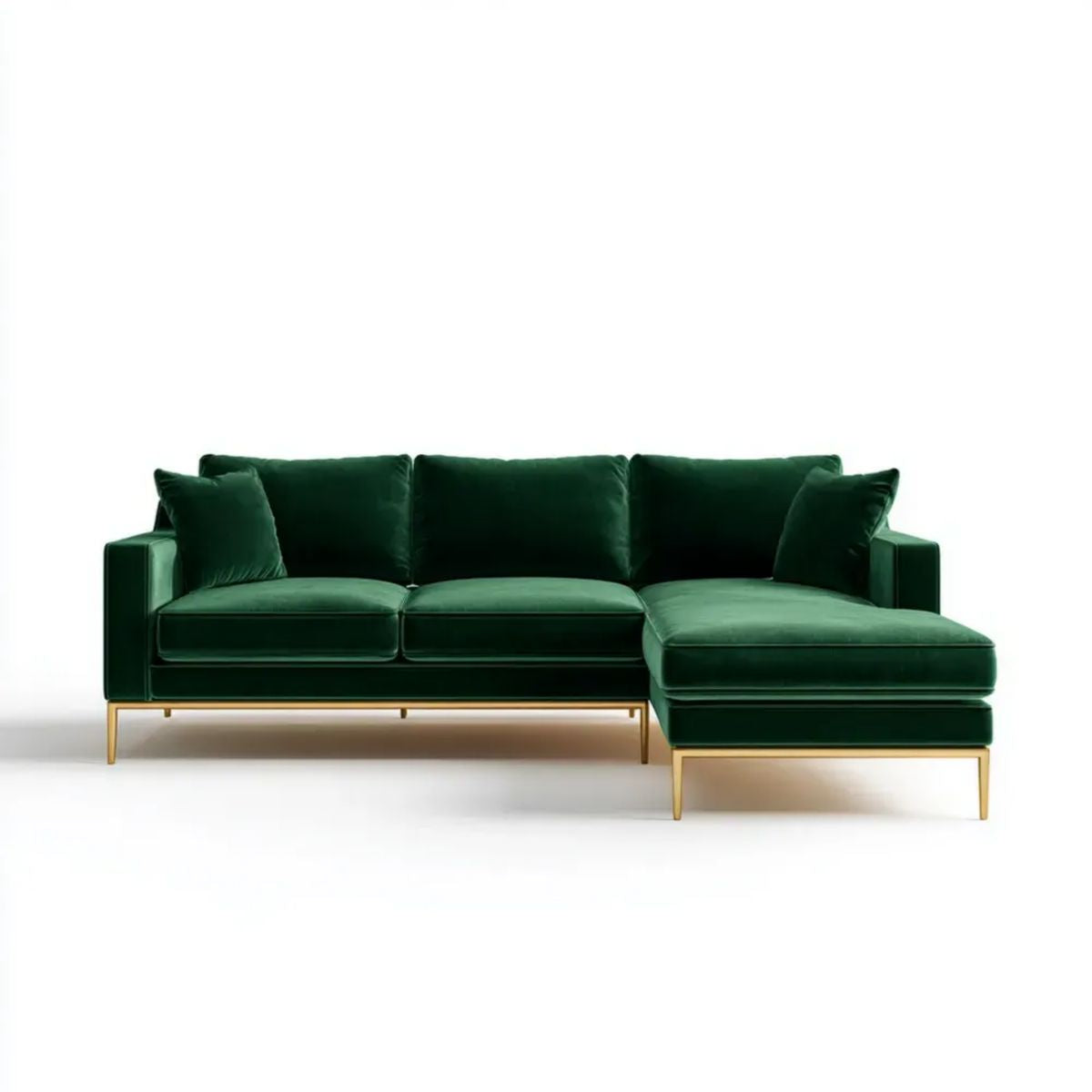Zielona sofa narożna z prawostronnym szezlongiem z aksamitu 260 x 160 x 85 cm