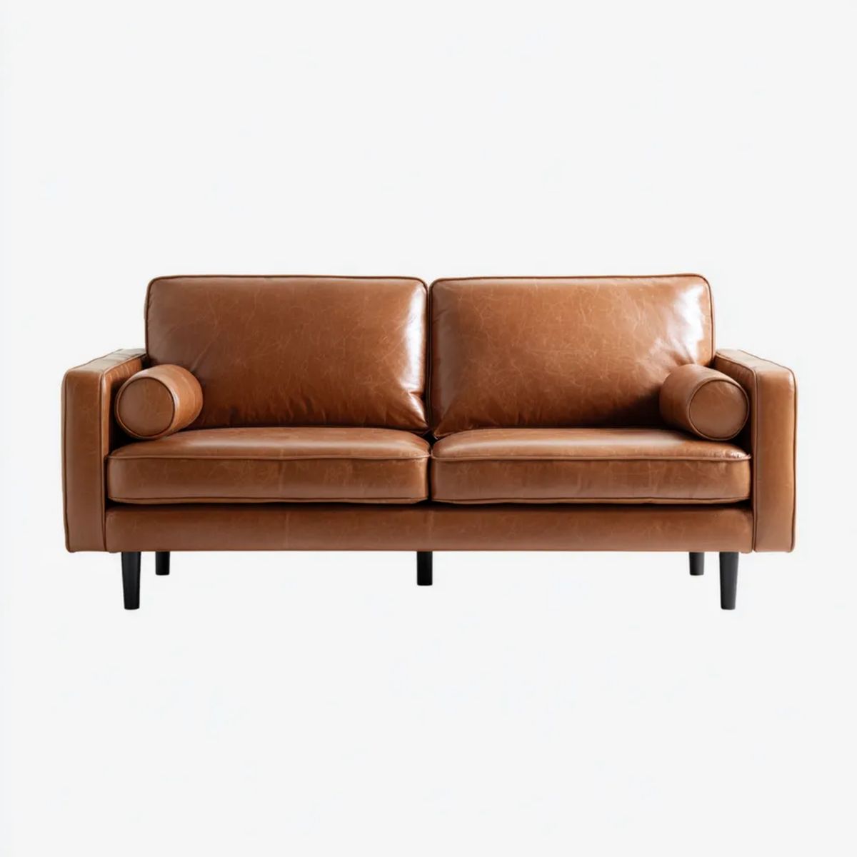 Dwuosobowa sofa brązowa ze skóry syntetycznej PU, 180 × 85 × 85 cm, czarne nogi