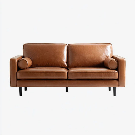 Dwuosobowa sofa brązowa ze skóry syntetycznej PU, 180 × 85 × 85 cm, czarne nogi