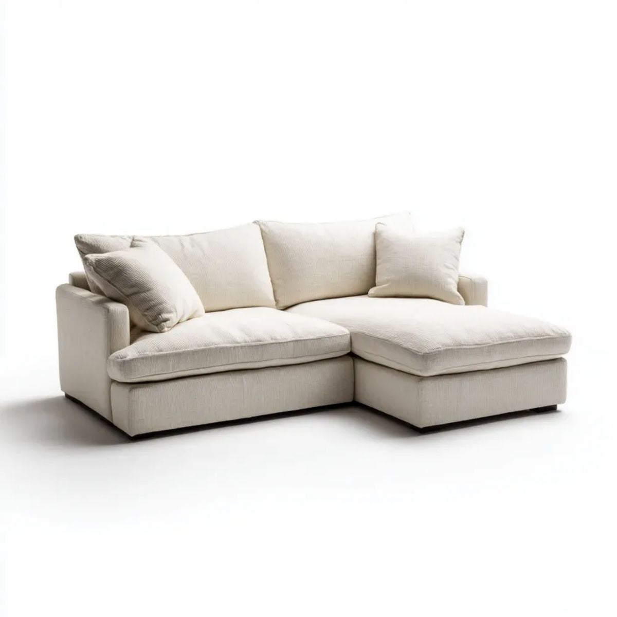 Beżowa sofa narożna z tapicerką sztruksową w kształcie L, 250 × 160 × 85 cm