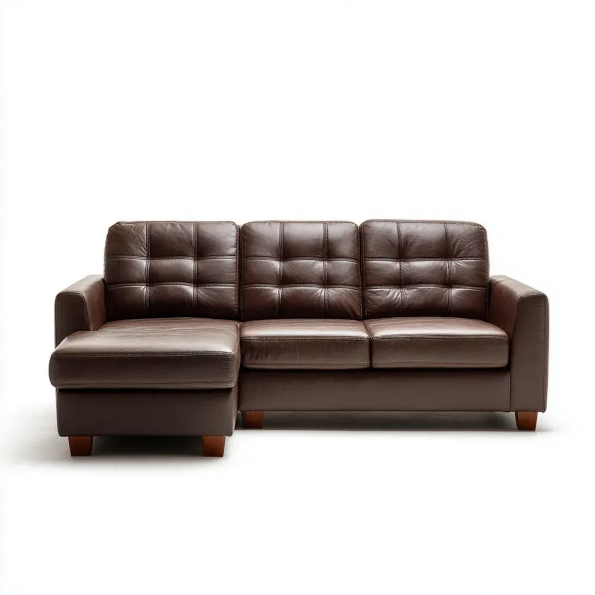 Brązowa sofa narożna z lewostronnym szezlongiem, tapicerka z ekoskóry, 250 × 160 × 88 cm