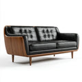 Sofa 2-osobowa czarna z tapicerką PU i drewnianą ramą w fornirze orzechowym, 160 × 82 × 80 cm