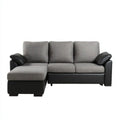 Lewostronna sofa narożna L z poliestru i skóry syntetycznej, szaro-czarna, 210 × 140 × 85 cm