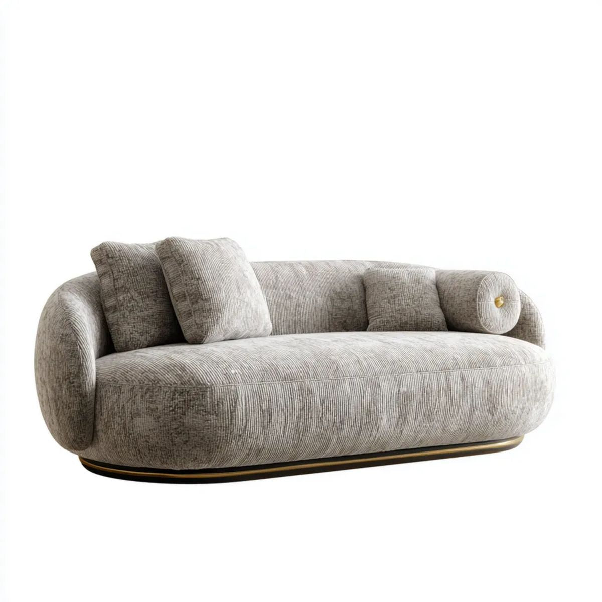 Trzyosobowa sofa z tapicerką z poliestru, szaro-złota, 230 x 100 x 75 cm, owalna