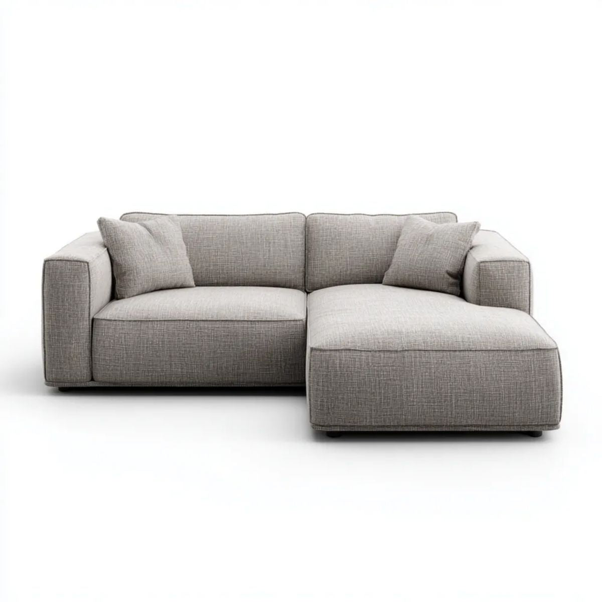Szara sofa narożna z prawym szezlongiem, tapicerowana tkaniną, 250 × 160 × 85 cm