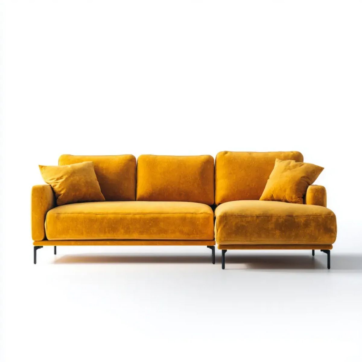 3-osobowa sofa narożna z prawostronnym szezlongiem, musztardowa, welur poliestrowy, 250 × 160 × 85 cm