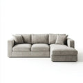 Jasnoszara sofa narożna w kształcie L z prawostronnym szezlongiem, tapicerowana tkaniną poliestrową, 250 × 160 × 85 cm