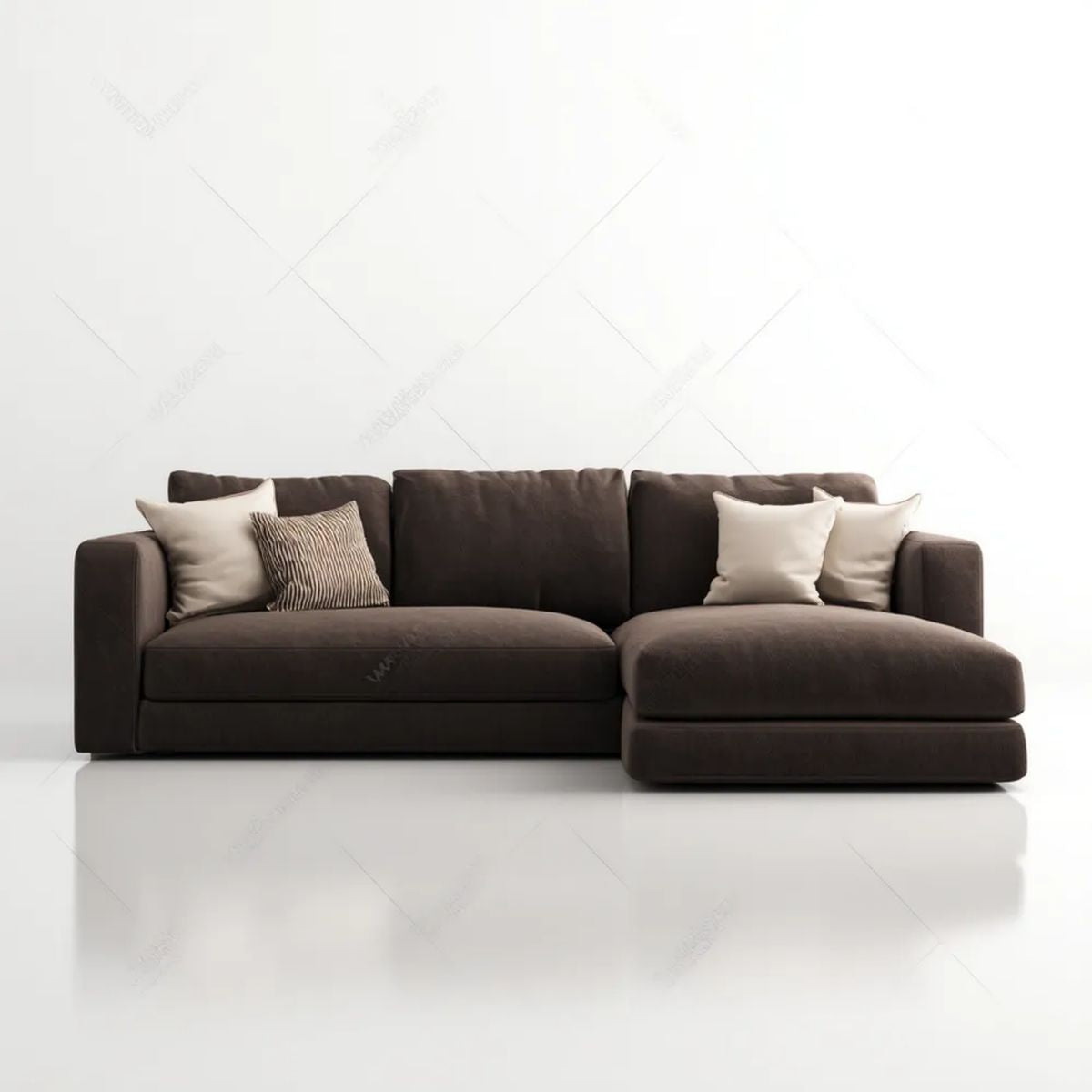Prawostronna sofa narożna w kształcie L z tapicerką poliestrową, ciemnobrązowa, 280 x 165 x 85 cm