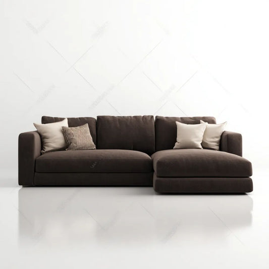 Prawostronna sofa narożna w kształcie L z tapicerką poliestrową, ciemnobrązowa, 280 x 165 x 85 cm