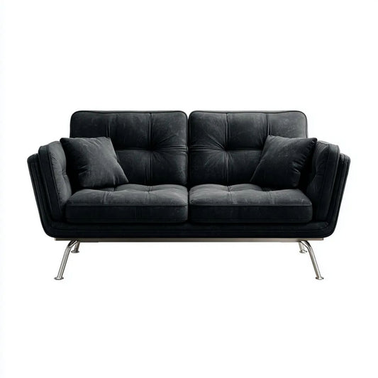 Dwuosobowa sofa czarna z tapicerką z mikrofibry, 180 x 88 x 85 cm