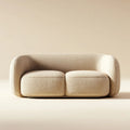 Beżowa sofa dwuosobowa z tapicerką poliestrową bouclé, 160 × 90 × 72 cm, zaokrąglona forma