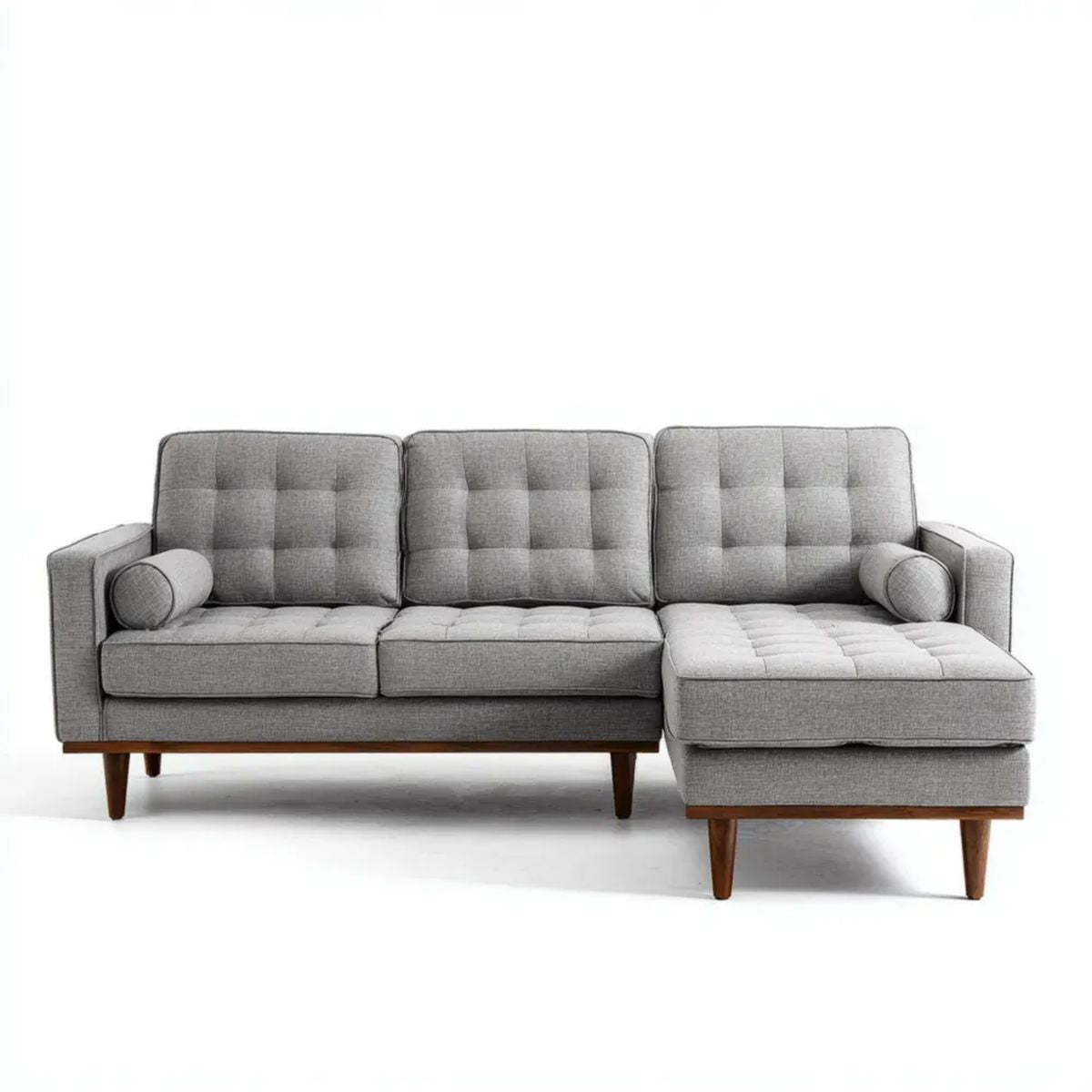 Prawostronna sofa narożna 3-osobowa w kształcie L z tkaniny poliestrowej, szara/brązowa, 220 x 150 x 86 cm