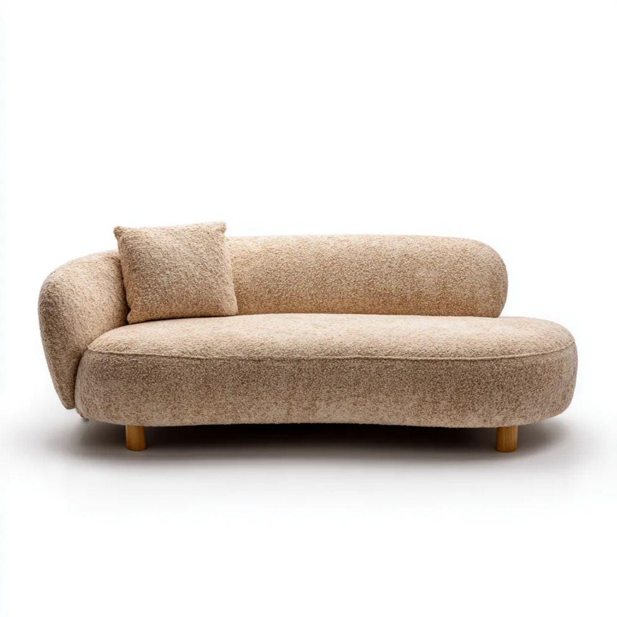 Beżowa asymetryczna sofa 2-osobowa z tapicerką bouclé, 180 × 90 × 75 cm