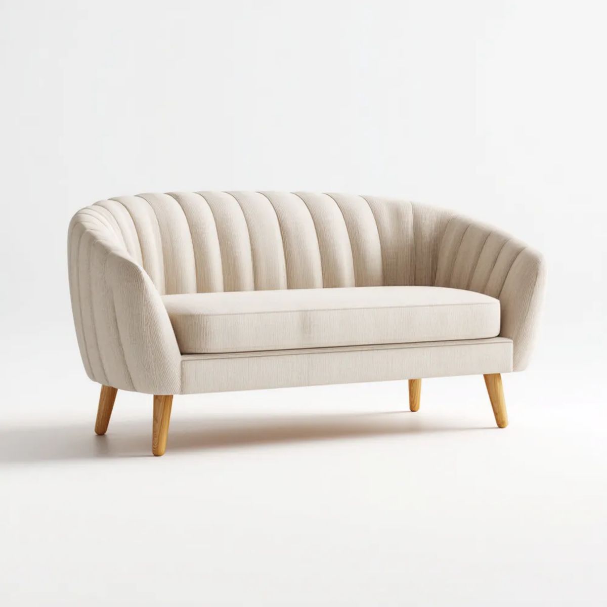 Kremowa sofa dwuosobowa z poliestru 160 x 82 x 78 cm, zaokrąglona
