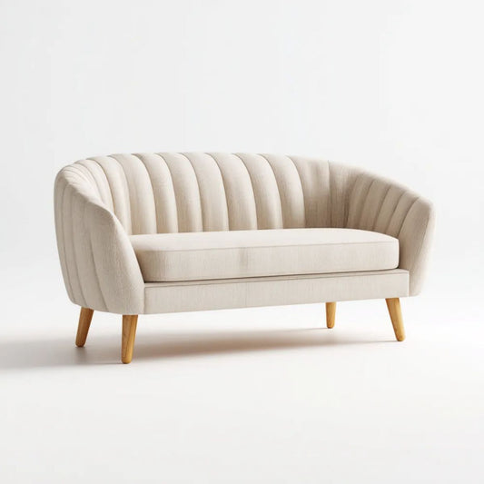 Kremowa sofa dwuosobowa z poliestru 160 x 82 x 78 cm, zaokrąglona