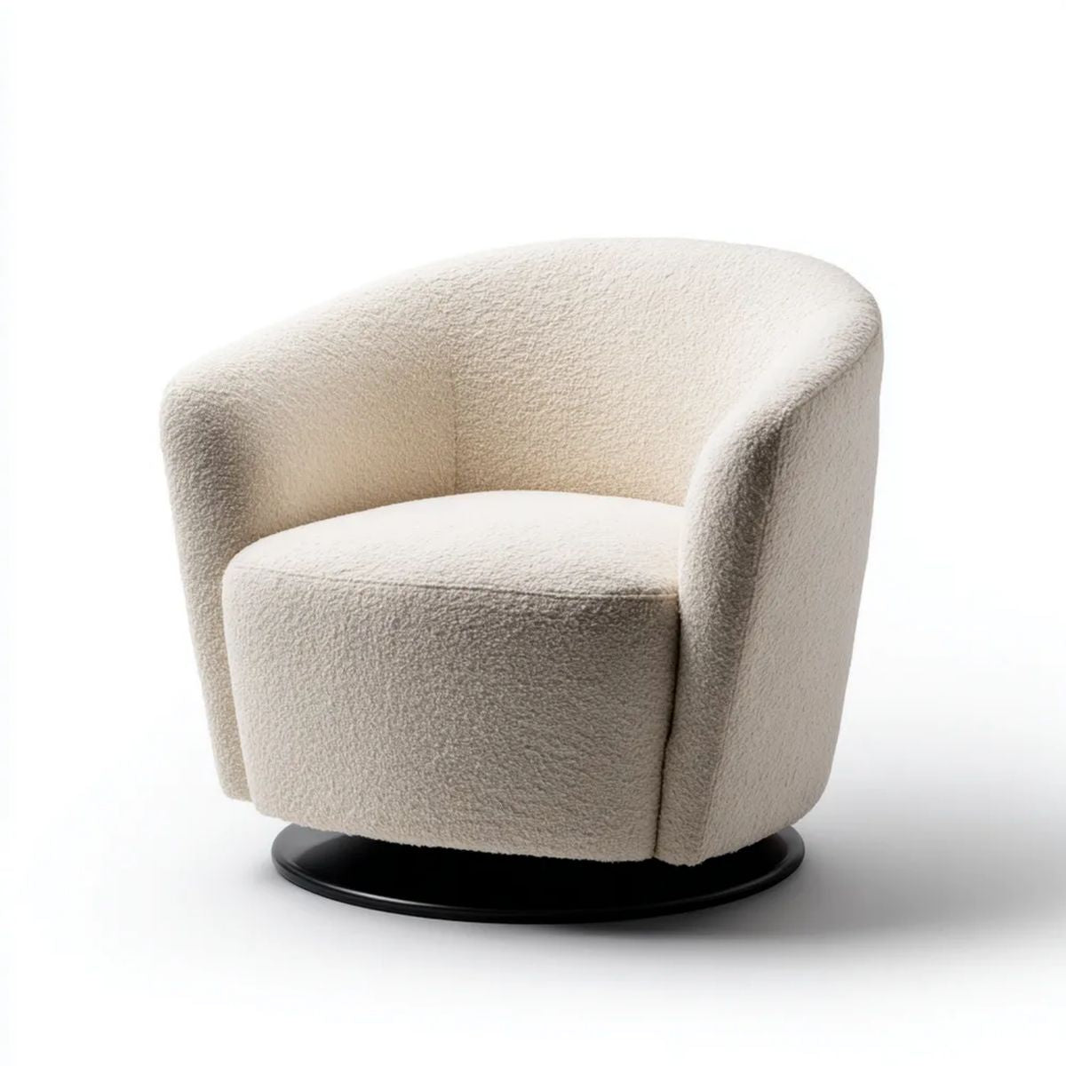 Kremowy fotel obrotowy z tapicerką bouclé, 76 × 74 × 76 cm