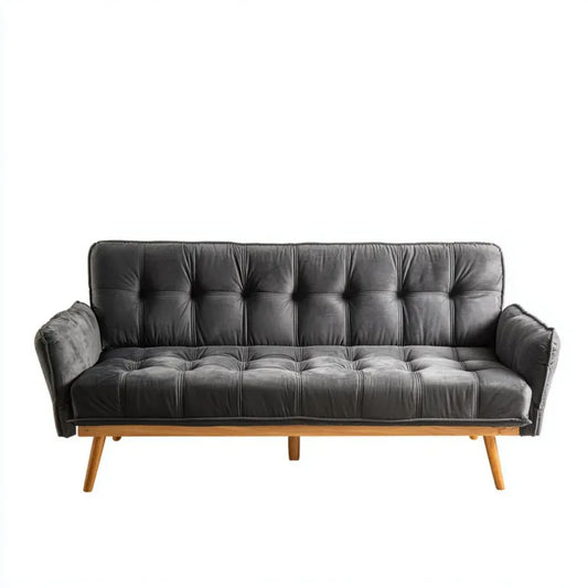 Trzyosobowa sofa z tkaniny grafitowa z drewnianymi nogami, 200 x 85 x 88 cm